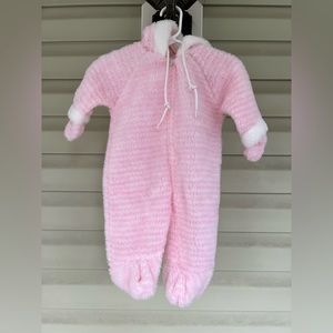 VTG 80s TEDDY BEARS Brand 0-6M Pink  & White Striped Fuzzy One Piece Made in USA